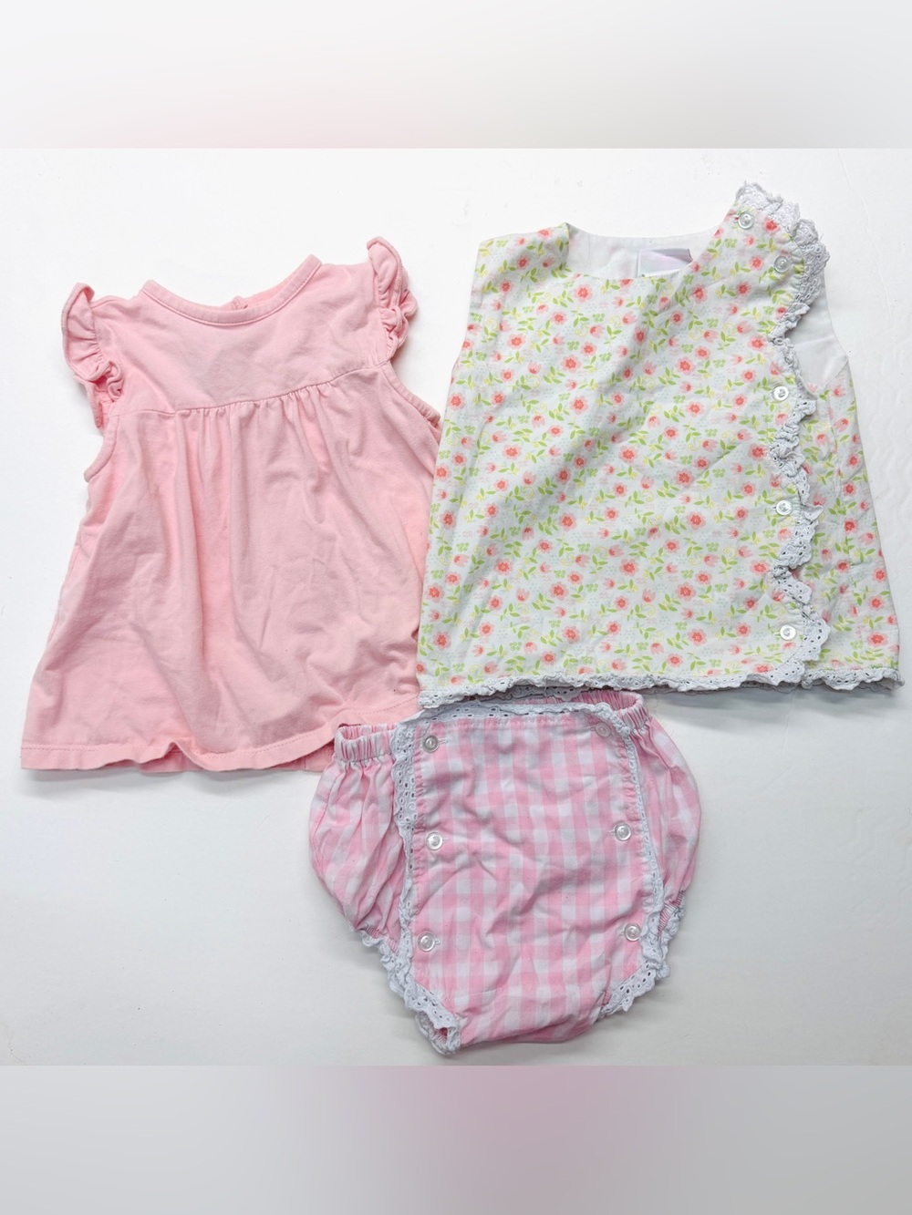 Shrimp N Grits James & Lottie Pink Tank Top and Gingham Bloomers Lace Trim Set